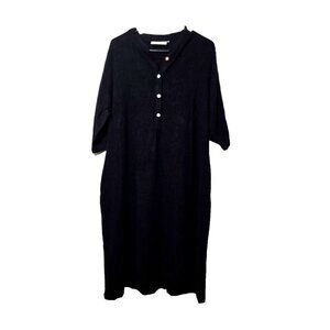 Meomua Linen Dress Large Linen Blend Black Lagenlook Boho Woven Breathable Midi